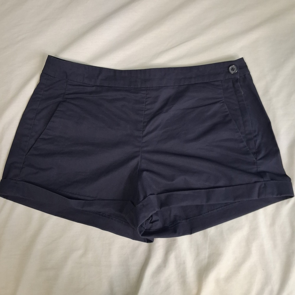 Navy Blue Cotton Chino Shorts Side Zip Cuffed Hem Casual Coastal‎ Summer sz 6